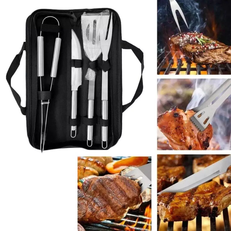 Kit de Churrasco de Conjunto de 3 Peças Aço Inox Com Estojo