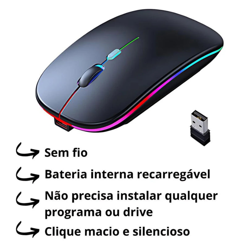 Mouse Sem Wireless Recarregável Led Rgb 2.4 Ghz Sem Fio