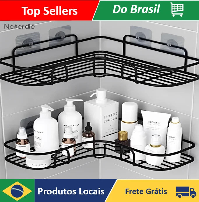 Kit com 2 Prateleiras de Parede com Adesivo de Alta Fixação – Banheiro, Cozinha e Lavanderia