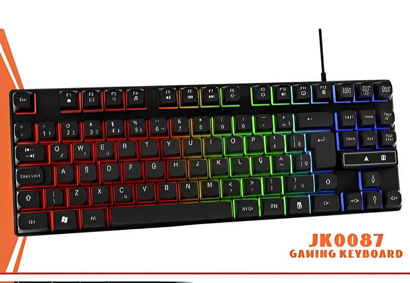 Teclado Gamer Semi-Mecânico RGB com LED Coloridas, Anti-Ghosting e 87 Teclas com Fio