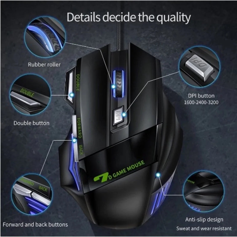 Mouse Gamer X7 - 3200 DPI com LED Laser e Botões Profissionais para PC