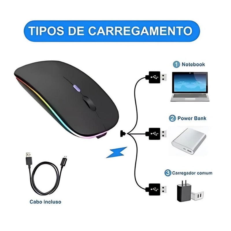 Mouse Sem Wireless Recarregável Led Rgb 2.4 Ghz Sem Fio