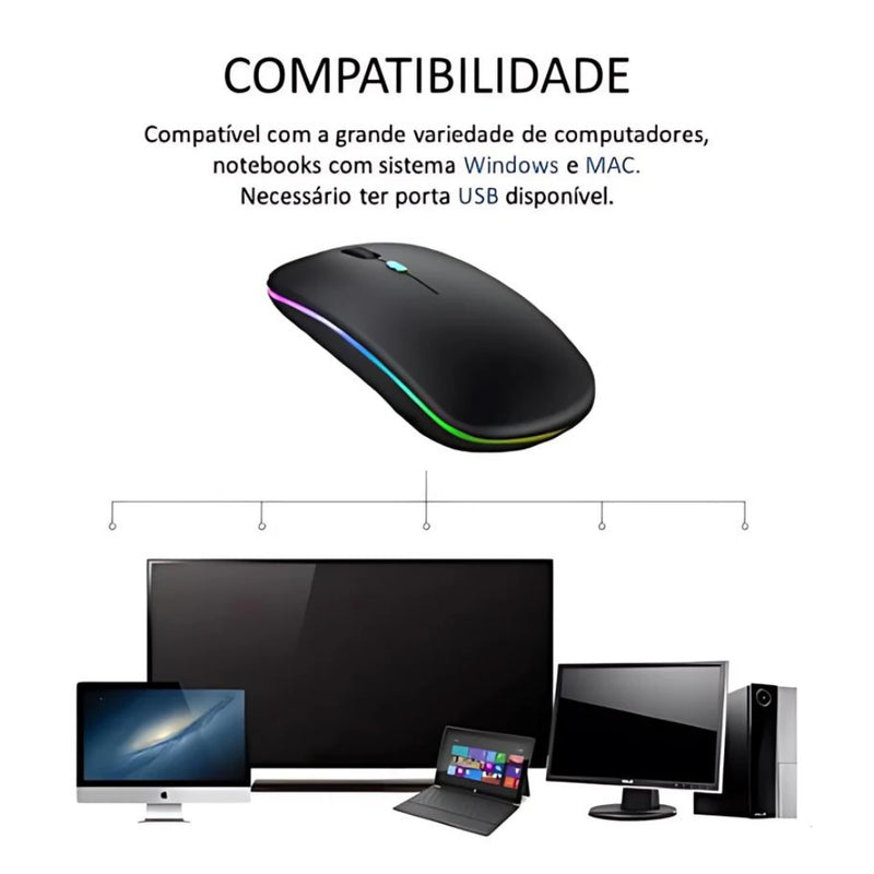 Mouse Sem Wireless Recarregável Led Rgb 2.4 Ghz Sem Fio