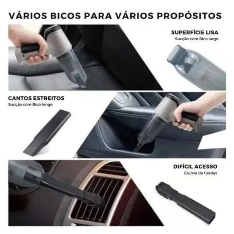 Aspirador de Pó Sem Fio 3 em 1 para Carro e Casa - 9000Pa Bivolt e Mini