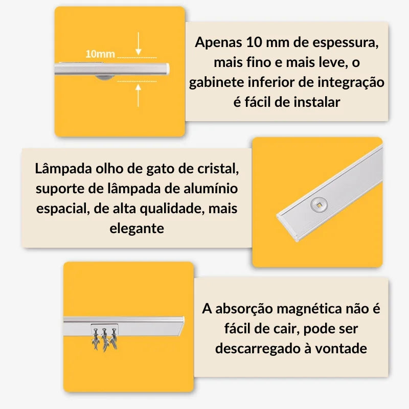 Lâmpada LED Magnética com Sensor de Movimento - Design Moderno e Instalação Fácil