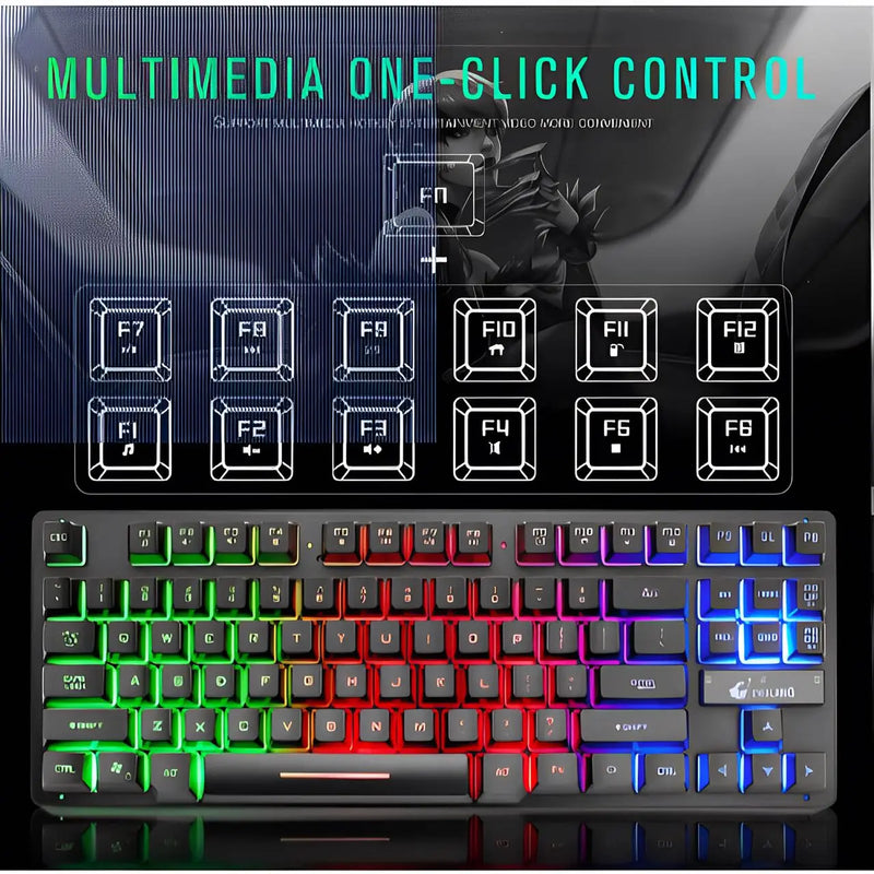 Teclado Gamer Semi-Mecânico RGB com LED Coloridas, Anti-Ghosting e 87 Teclas com Fio