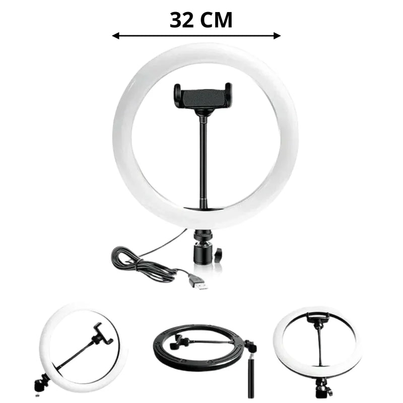 Ring Light LED 32cm (13") Sem Tripé – Iluminação Profissional Ajustável para Fotos e Vídeos, Compacta e Prática