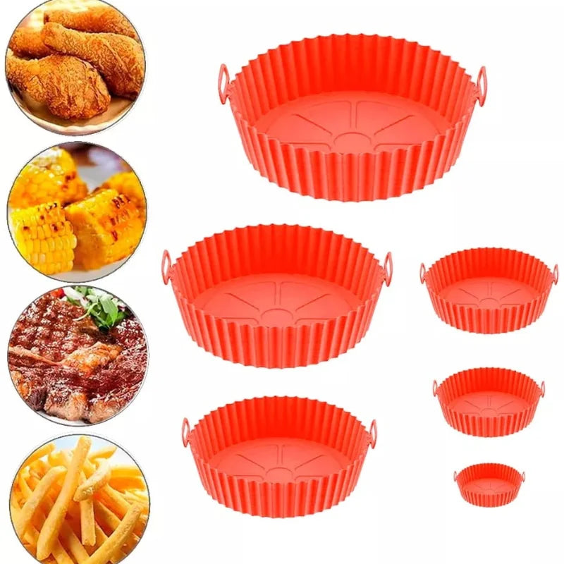 Kit com 6 Formas de Silicone para Airfryer – Antiaderente, Tamanhos Variados, Lavável e com Alça