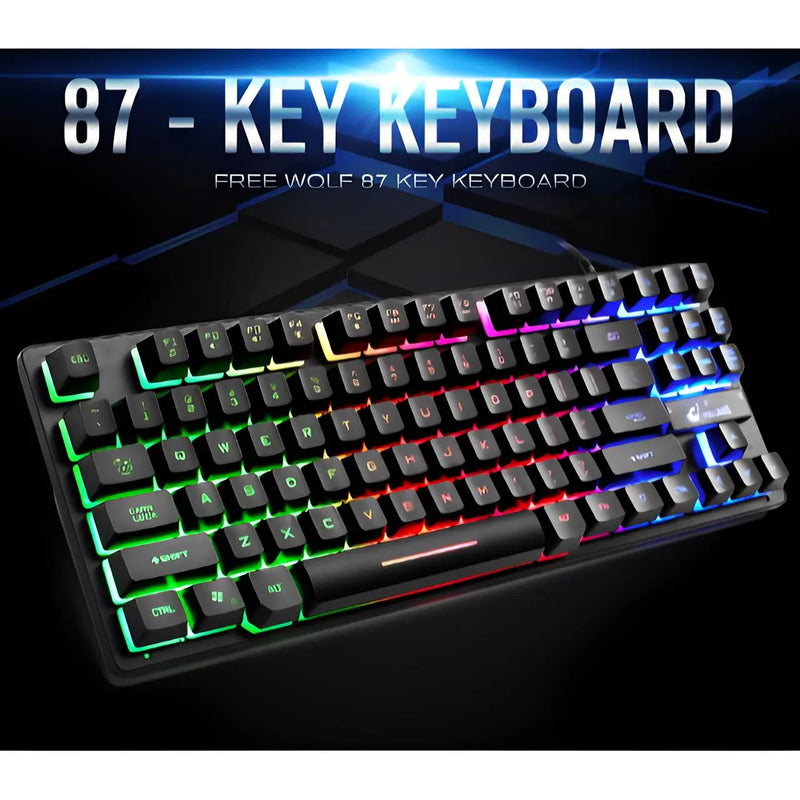 Teclado Gamer Semi-Mecânico RGB com LED Coloridas, Anti-Ghosting e 87 Teclas com Fio