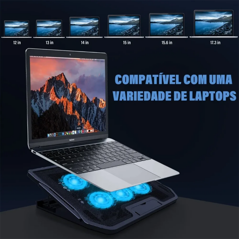 Base Gamer Resfriadora para Notebook Gamer 17” – 6 Ventiladores, LED, Tela LCD, 2 Portas USB, 2600RPM