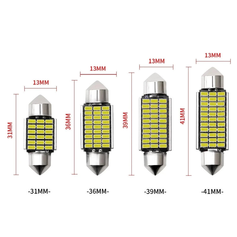 2PCS C5W LED CANBUS 31mm 36mm 39mm 42mm C10W LED Bulb 4014 Chip 12V Reading Lamp Car Interior Light White 6000k Error Free