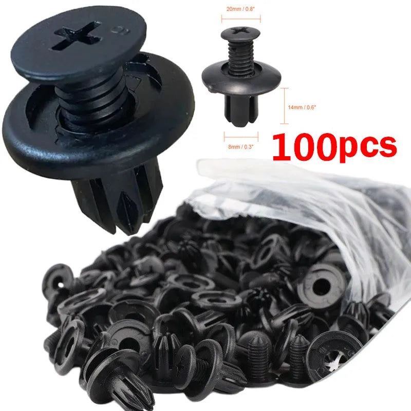 5/100pcs 8mm Plastic Rivets Fasteners Screw Car Bumper Fender Black Rivet Car Fastener Clips for Toyota Focus Kia Nissan Yamaha