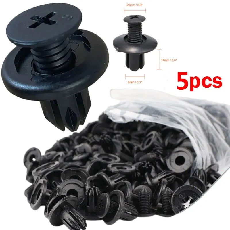 5/100pcs 8mm Plastic Rivets Fasteners Screw Car Bumper Fender Black Rivet Car Fastener Clips for Toyota Focus Kia Nissan Yamaha